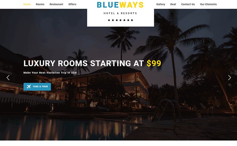 Blueways  Responsive HTMl5 Hotel Reservation Website Template