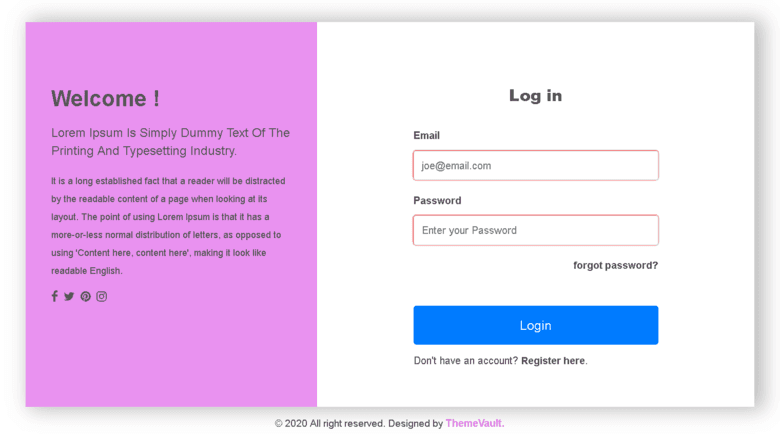 Responsive Login Form Template for portal