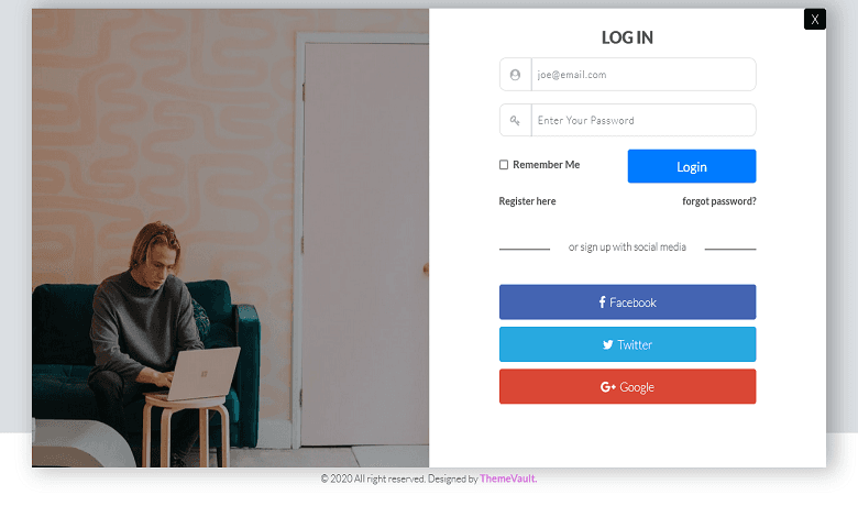 Login Form with Modal Layout