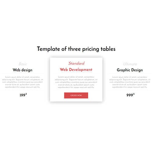 Standard Pricing Table Widget