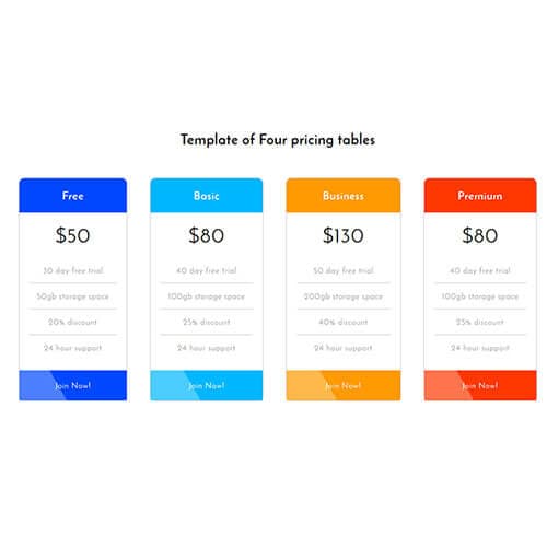 Four Pricing Table Template